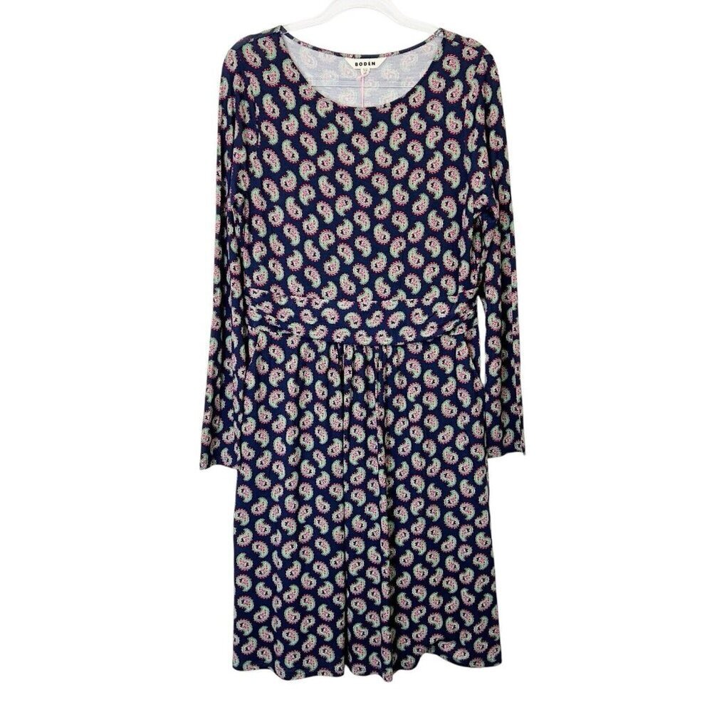 NEW Boden Abigail Jersey Dress‎ Womens Size 12 Blue Paisley Watermelon